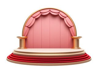 Stage And Arch Red And Pink Podium Pedestal For Product Advertising Isolated on Transparent Background - Generative AI
