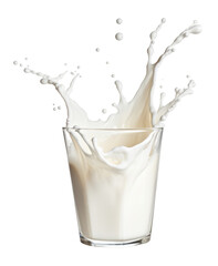 Glass Of Milk With Splash Isolated on Transparent Background - Generative AI
