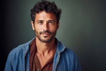 Fototapeta premium Portrait of a handsome young man wearing jeans shirt and looking at camera