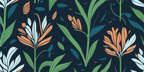 Watercolor Paradise Fantasy, Vector Illustration of Exotic Tulip Pattern