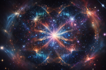 Fototapeta premium Colorful space galaxy cloud nebula. Stary night cosmos. Universe science astronomy. Supernova background wallpaper. Generative Al