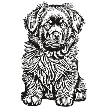 recommend clip art: Newfoundland dog realistic pencil drawing in vector, line art illustration of dog face black and white realistic breed pet