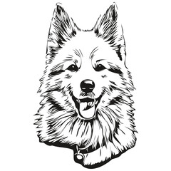 American Eskimo dog logo vector black and white, vintage cute dog head engraved