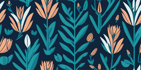 Tropical Dream Garden, Vector Illustration of Tulip Flower Pattern