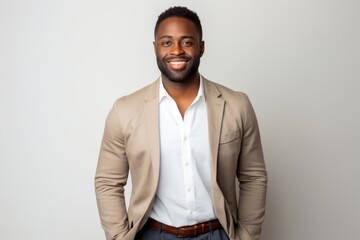 Portrait of handsome african american man smiling and looking at camera
