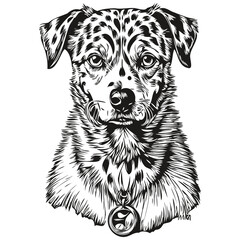 Dalmatian dog ink sketch drawing, vintage tattoo or t shirt print black and white vector
