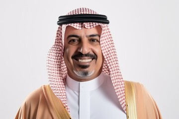Portrait of arabic man with kandora on white background