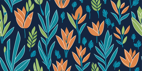 Fototapeta na wymiar Tropical Harmony, Vector Illustration of Tulip Pattern in Paradise