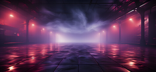 dark empty scene with foggy neon light on black background Generative AI