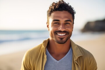 Portrait of handsome young man smiling on the beach at the day time