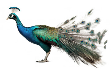Obraz premium Image of peacock on a white background. Bird. Animals. Illustration, generative AI.