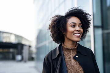 Portrait of beautiful african american woman with curly hair outdoors
