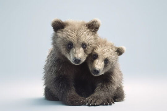 Image of two baby bears cubs cuddle together. Wildlife Animals. Illustration, Generative AI.
