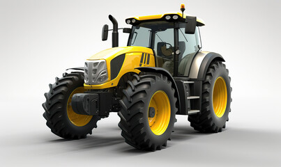 Yellow tractor on white background. Created using generative AI tools