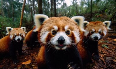 Cute funny red pandas taking a selfie. Created using generative AI tools