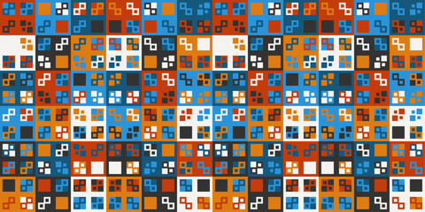 The tile is colored, inside of which there is another tile. Seamless pattern of ordinary colored tiles.