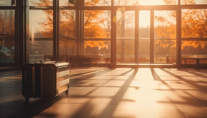  suitcase in airport, and  autumn park