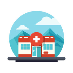 Hospital building in flat style. Hospital ambulance vector illustration. Medical icon