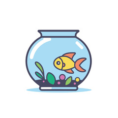 Vector of a flat icon vector of a fish swimming in a bowl filled with water