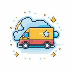 Vector of a red and yellow truck icon with stars on it