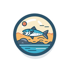 Vector of a fish jumping out of the water with a flat design and in an icon style