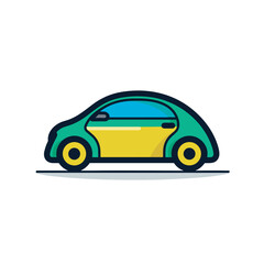 Vector of a small green car with a yellow strip