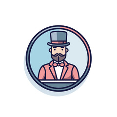 Fototapeta na wymiar Vector of a stylish man wearing a top hat and bow tie, in a flat icon style