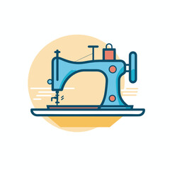 Vector of a flat vector icon of a sewing machine on a plate with a sun in the background