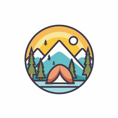 Vector of a camping tent with mountains in the background