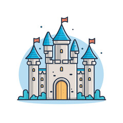 Vector of a castle with flags on top, in a flat and minimalist style