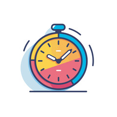 Vector of an alarm clock with a red and yellow face in a flat icon style