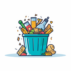 Vector of a flat icon vector of a trash can filled with garbage