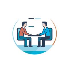Vector of two men shaking hands at a table, flat icon