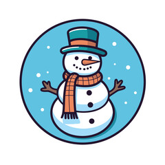 Vector of a snowman wearing a hat and scarf in a flat icon style