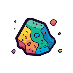 Vector of a colorful rock surrounded by various colored rocks in a flat and minimalist style