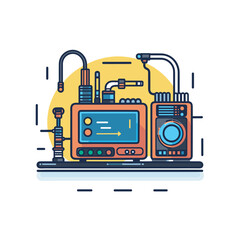 Vector of a flat icon vector of a laptop with a machine on top