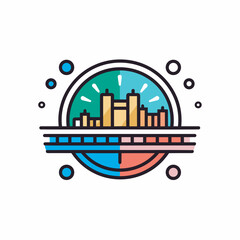 Vector of a flat icon of a cityscape in a circular shape