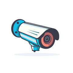 Fototapeta na wymiar Vector of a white and blue security camera icon on a flat white background