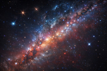 Obraz premium Colorful space galaxy cloud nebula. Stary night cosmos. Universe science astronomy. Supernova background wallpaper. Generative Al