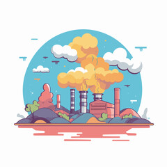 Vector of a factory emitting smoke in a flat icon vector illustration © Ilgun
