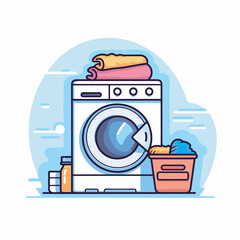 Vector of a flat icon vector of a washing machine with a basket of laundry next to it