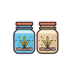 Vector of Two jars filled with plants and dirt in a flat icon vector