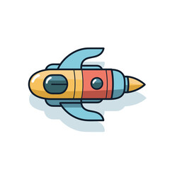 Vector of a flat icon vector of a yellow rocket ship with a black nose