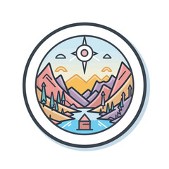 Vector of a flat icon vector of a beautiful mountain range with a flowing river in the middle