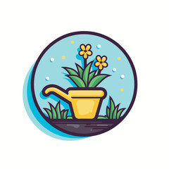 Vector of a flat icon of a potted plant with colorful flowers