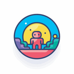 Obraz premium Vector of a man standing in front of a mountain in a flat icon style