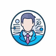 Vector of a flat icon of a business man in a suit and tie inside a circular shape