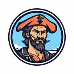 Vector of a stylish bearded man wearing a pirate hat in a flat icon style