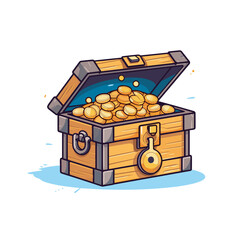 Vector of a flat icon vector of a wooden chest filled with gold coins