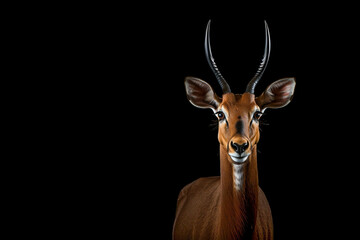 African Safari Photo Front View Head shot of Impala on a dark background generative ai 09